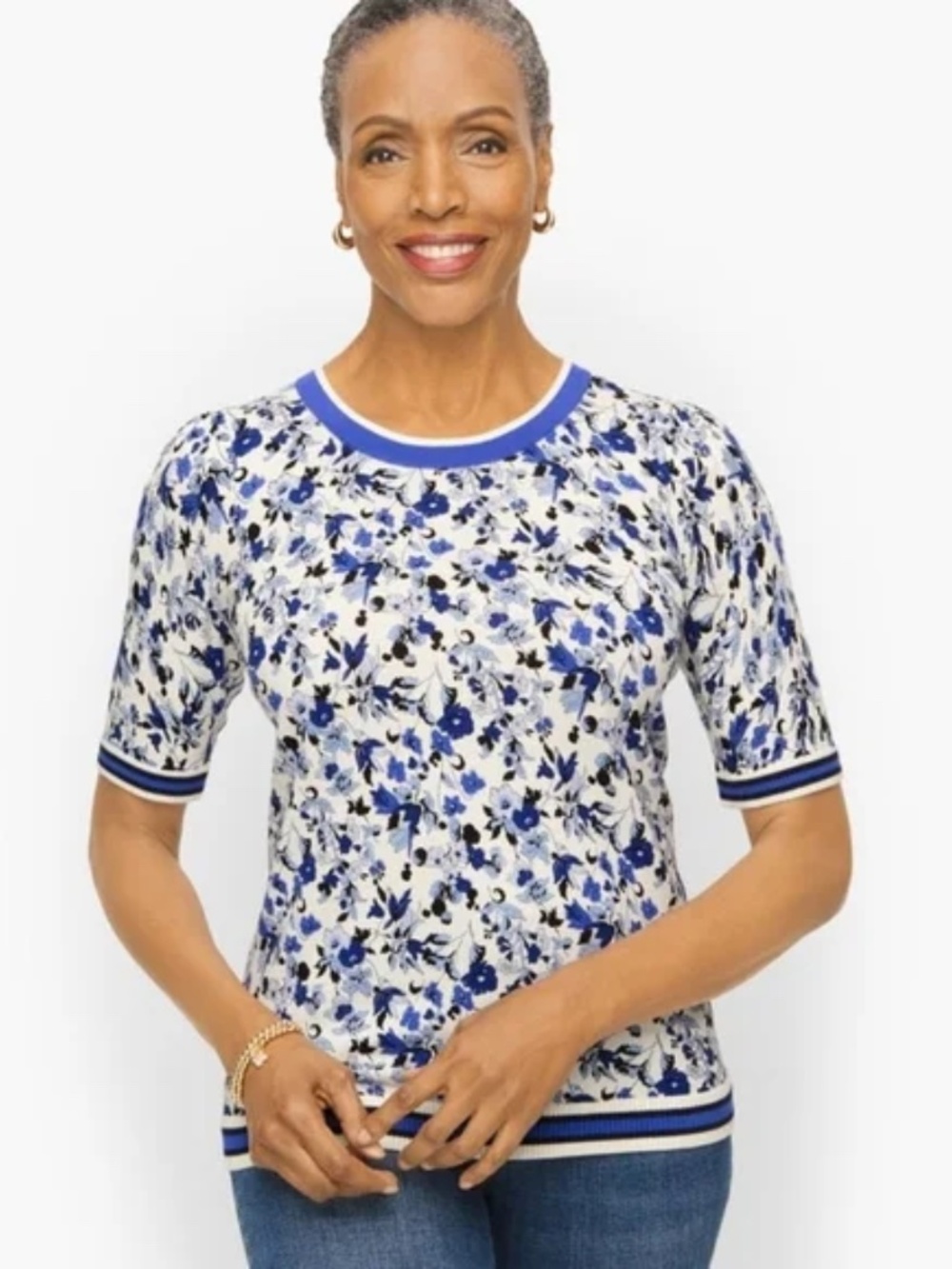 Talbots Floral Elbow Sleeve Sweater
